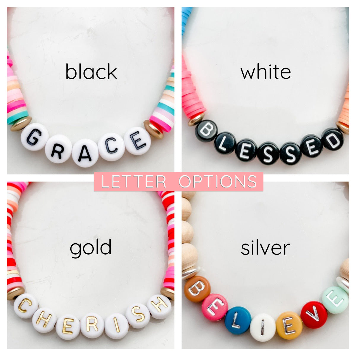 Beaded Word Bracelets, Sterling Silver Word Bracelets