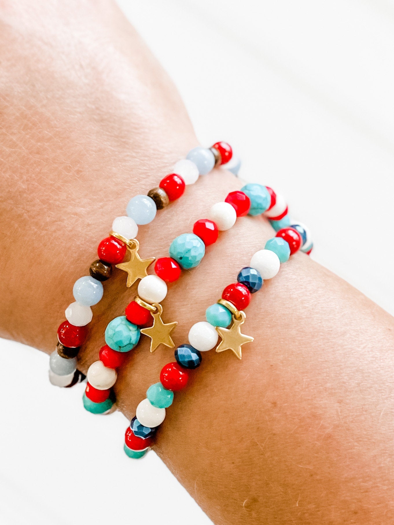 Red White and Blue Stretchy Beaded Bracelets – Hello Holly